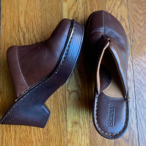 Born Shoes - Born Leather Open Back Clog Heeled Shoe